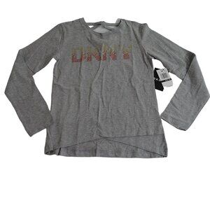 Dkny Long Sleeve Tshirt Top Girls Size M Bling Studded Heather Gray NEW